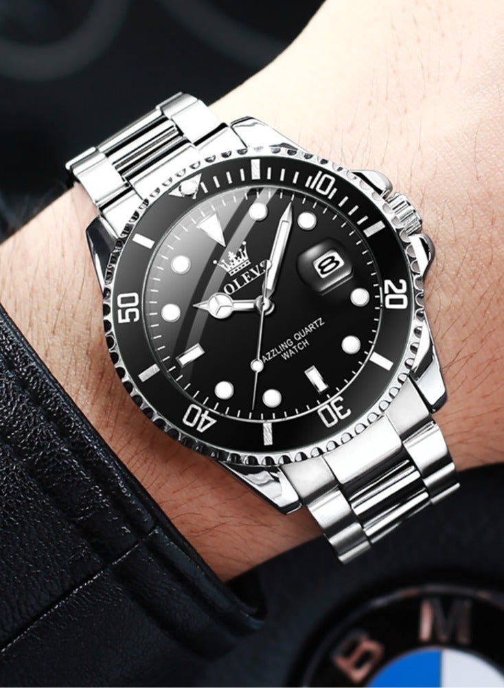 أوليفز ساعة OLEVS للرجال فاخرة من أفضل العلامات التجارية بتصميم حلقة خارجية دوارة باتجاه واحد ساعة كوارتز للرجال بتواريخ تلقائية وساعات يد مقاومة للماء - Image 1